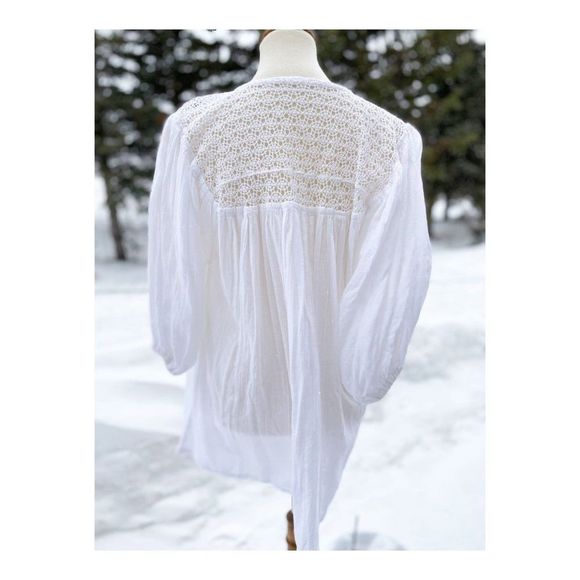 SOLD Vintage 90s Boho Peasant Top Balloon Sleeve Crotchet Collar 100% Cotton - Picture 10 of 11